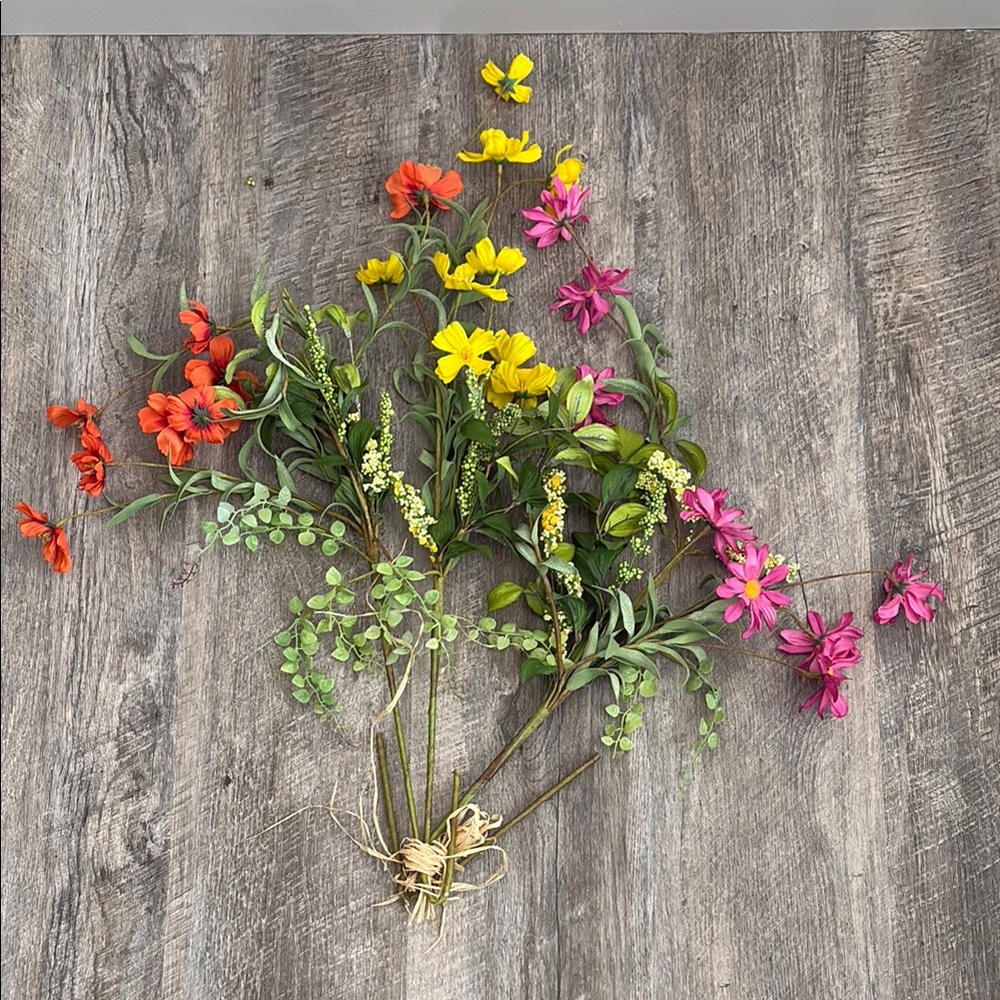 New Vibrant Floral Bouquet with Mixed Colors Orange Pink Yellow 23” high